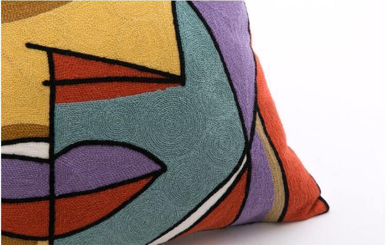 Cotton Picasso Embroidered Square Pillow Case - Nordic Side -