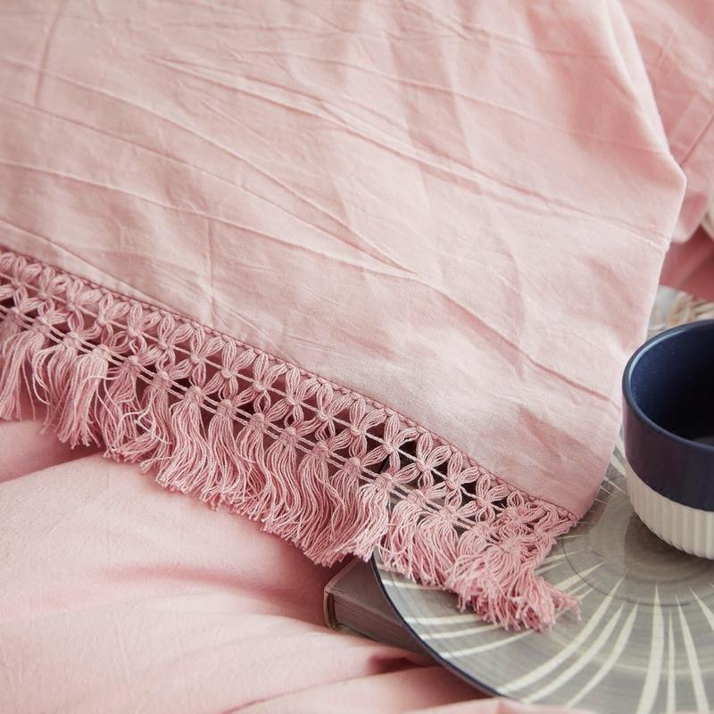 Pillow Case With Tassels Solid Cotton - Nordic Side -