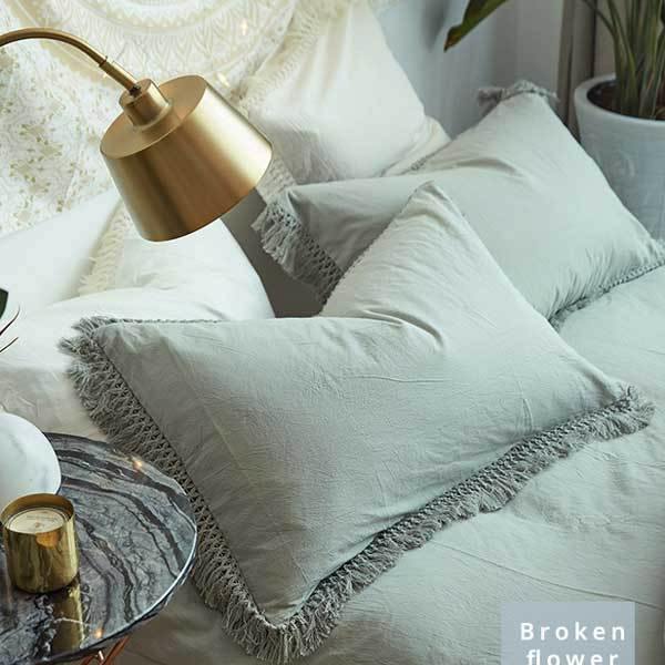 Pillow Case With Tassels Solid Cotton - Nordic Side -