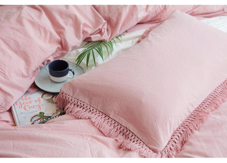 Pillow Case With Tassels Solid Cotton - Nordic Side -