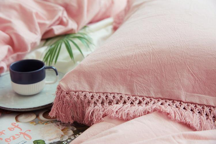 Pillow Case With Tassels Solid Cotton - Nordic Side -