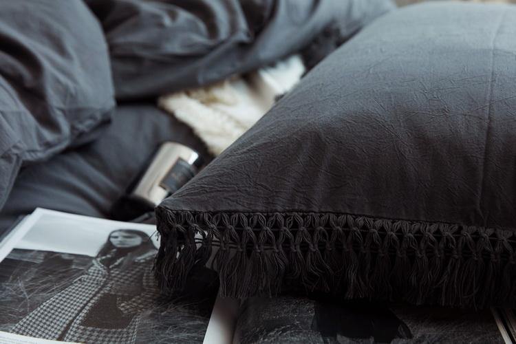 Pillow Case With Tassels Solid Cotton - Nordic Side -