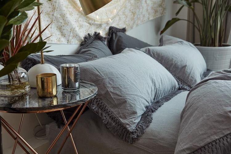 Pillow Case With Tassels Solid Cotton - Nordic Side -