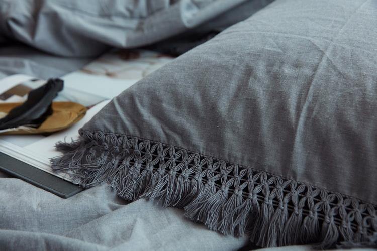 Pillow Case With Tassels Solid Cotton - Nordic Side -
