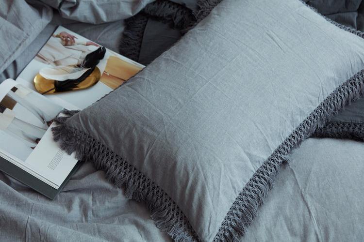 Pillow Case With Tassels Solid Cotton - Nordic Side -