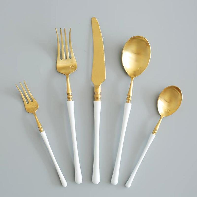 1 Pc White & Gold Cutlery - Nordic Side -
