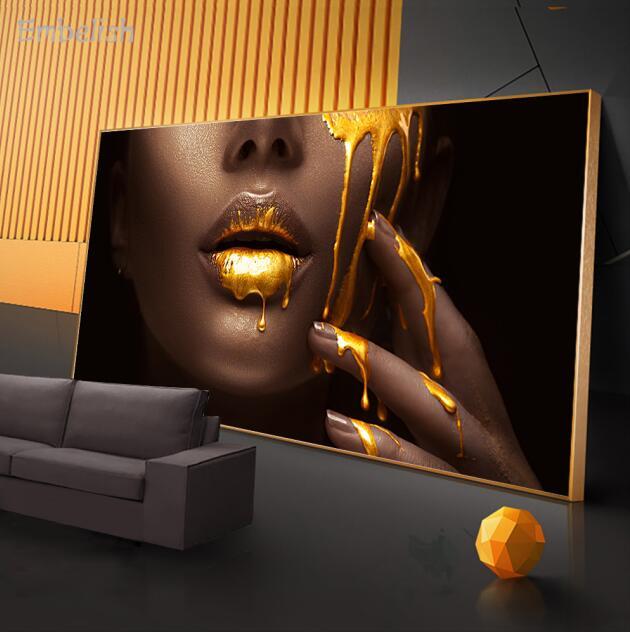 Rupi Women Face With Golden Liquid Large Wall Art For Living Room
