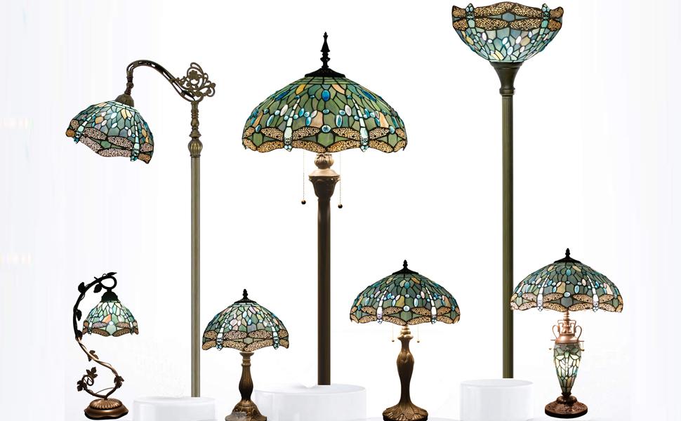 Tiffany Pendant Light Plug in Sea Blue Stained Glass Dragonfly