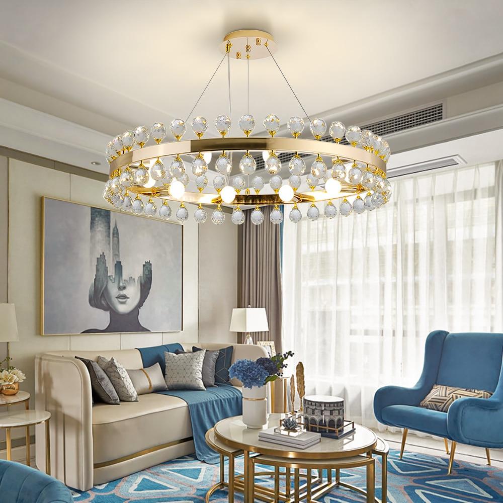 50, 60, 80cm Sofrey Modern Crystal Gold Ring Living Room Chandelier