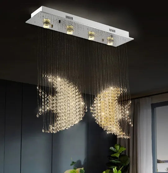 JUBI Novelty Lighting Modern Crystal Double Fishes Chandelier Hanging Lamp