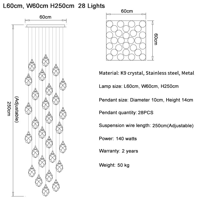 Ylk Long Diamond Crystal Chandelier