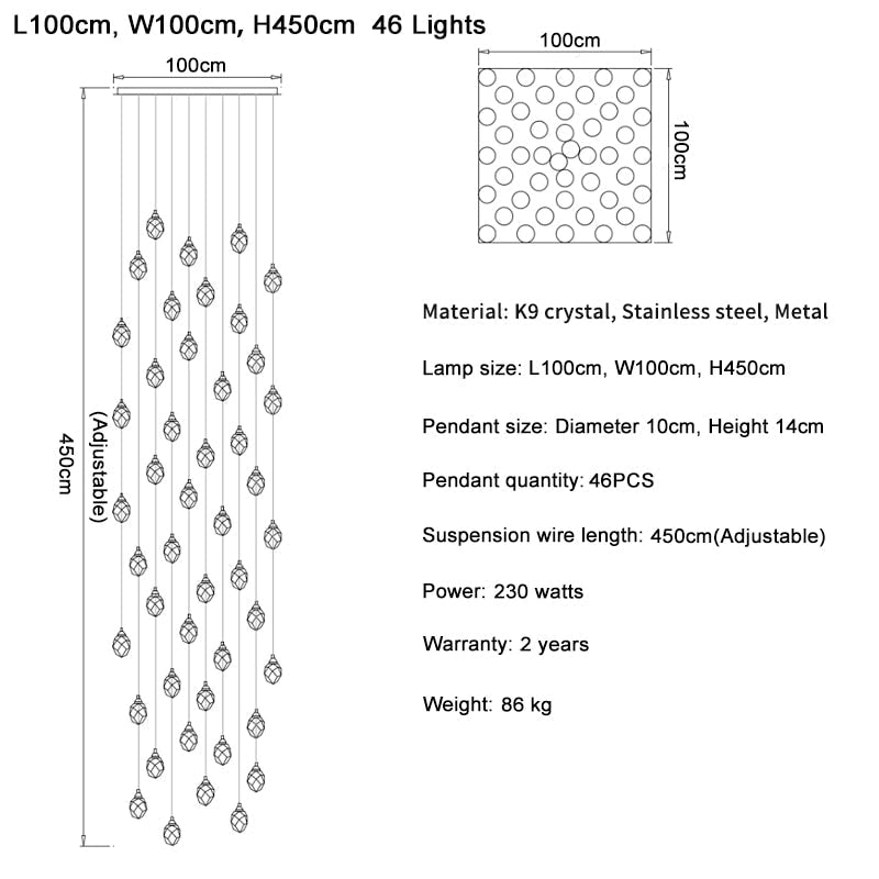 Ylk Long Diamond Crystal Chandelier