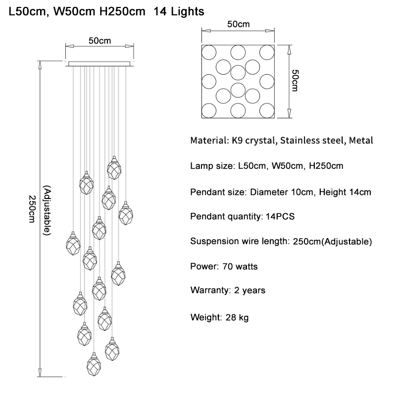 Ylk Long Diamond Crystal Chandelier