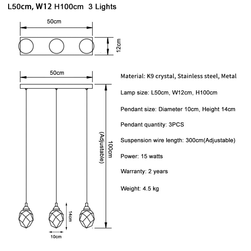 Ylk Long Diamond Crystal Chandelier