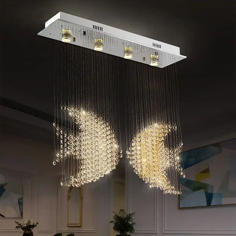 JUBI Novelty Lighting Modern Crystal Double Fishes Chandelier Hanging Lamp