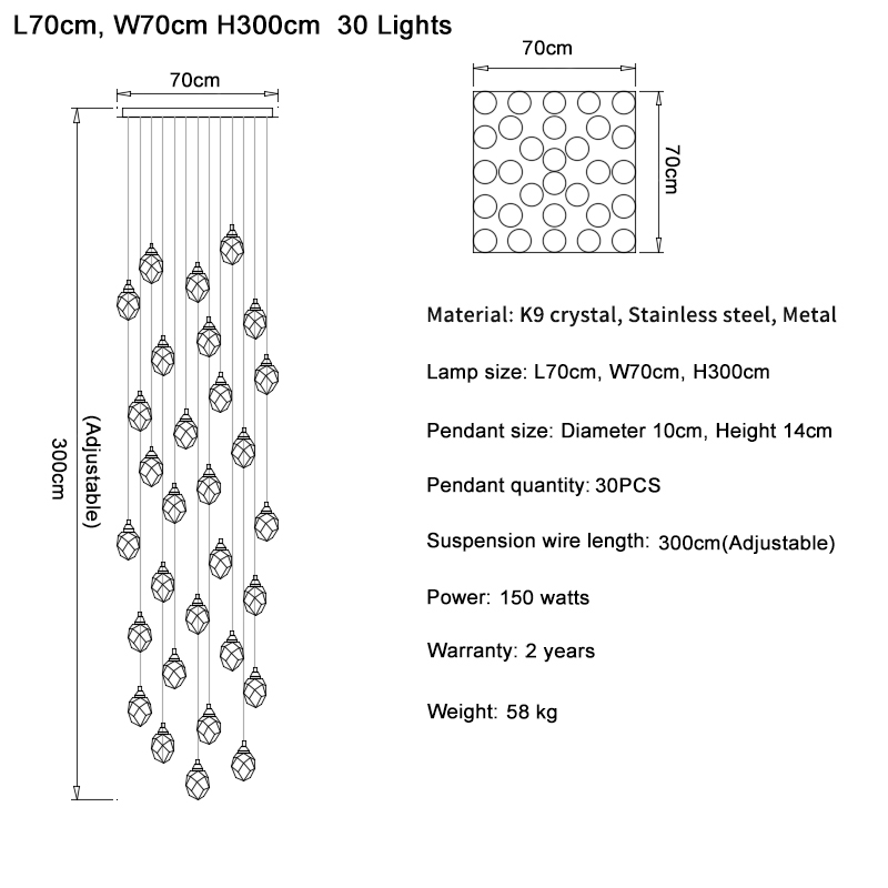 Ylk Long Diamond Crystal Chandelier