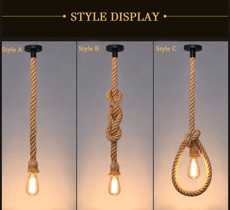 Hemp rope chandelier retro industrial style