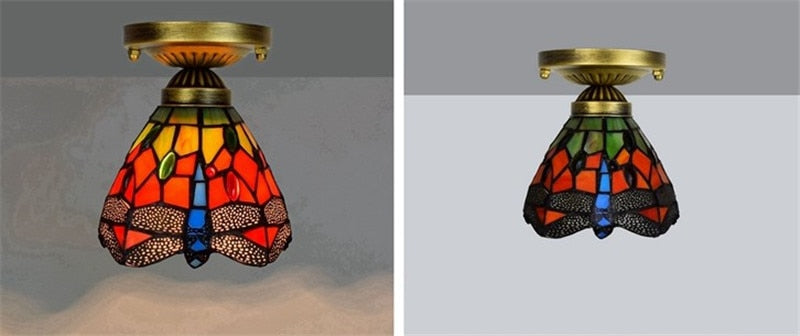 DMAI Colorful Stianed Glass Ceiling Light Vintage Retro Mediterranean