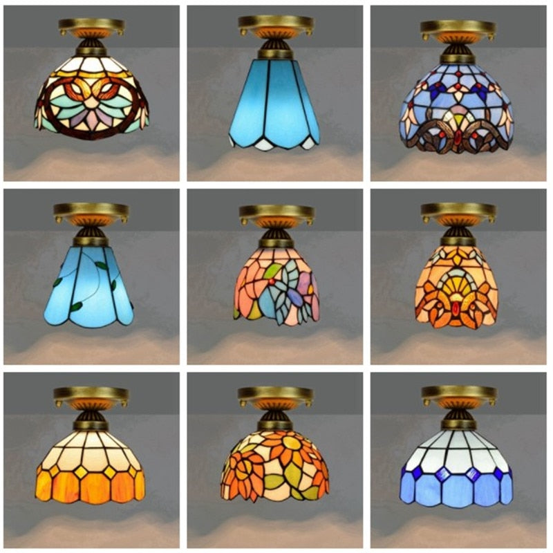DMAI Colorful Stianed Glass Ceiling Light Vintage Retro Mediterranean