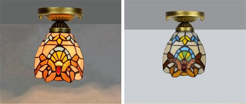 DMAI Colorful Stianed Glass Ceiling Light Vintage Retro Mediterranean