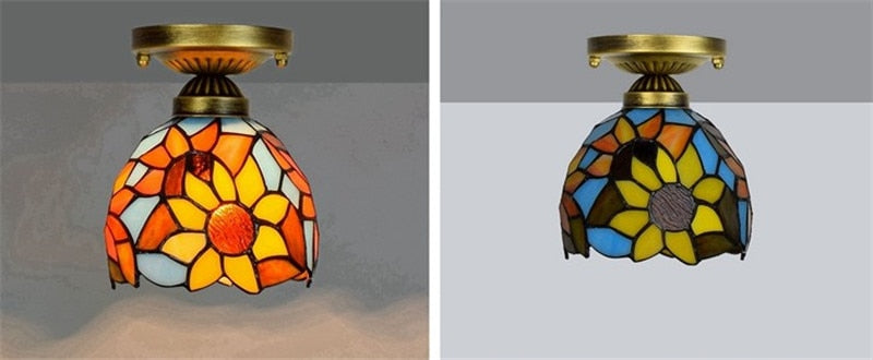 DMAI Colorful Stianed Glass Ceiling Light Vintage Retro Mediterranean