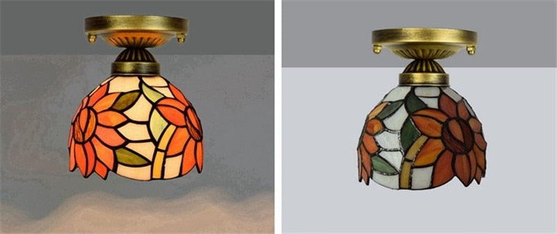 DMAI Colorful Stianed Glass Ceiling Light Vintage Retro Mediterranean