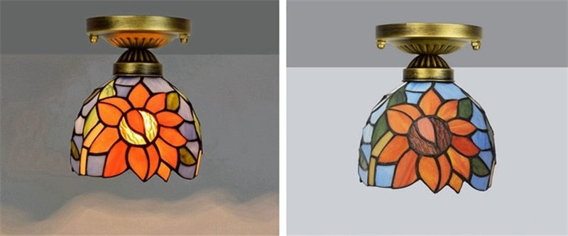 DMAI Colorful Stianed Glass Ceiling Light Vintage Retro Mediterranean