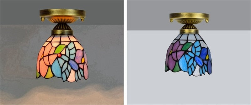 DMAI Colorful Stianed Glass Ceiling Light Vintage Retro Mediterranean