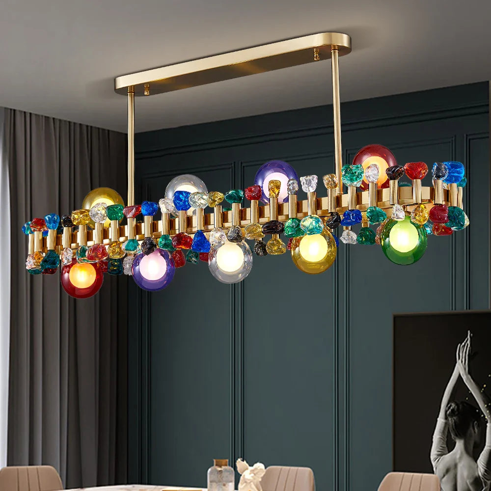 YLK Rarmaden Colorful Luxury Crystal Rectangle Chandelier