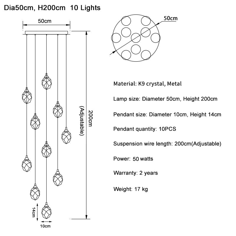 Ylk Long Diamond Crystal Chandelier