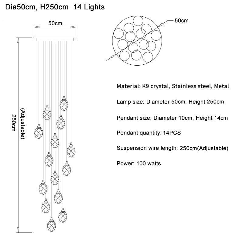 Ylk Long Diamond Crystal Chandelier