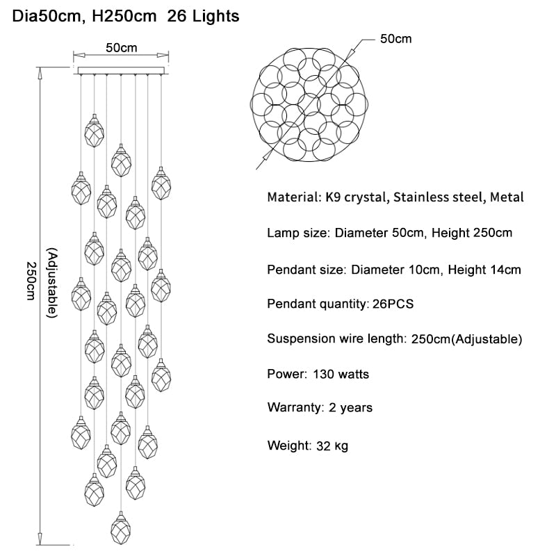 Ylk Long Diamond Crystal Chandelier