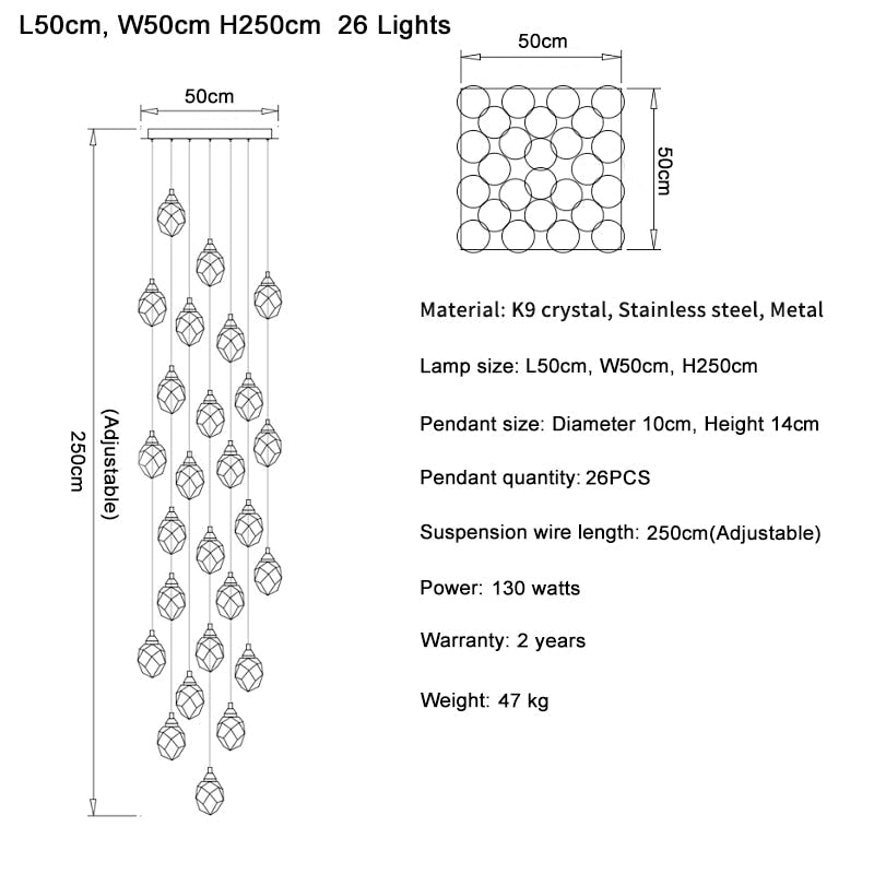 Ylk Long Diamond Crystal Chandelier