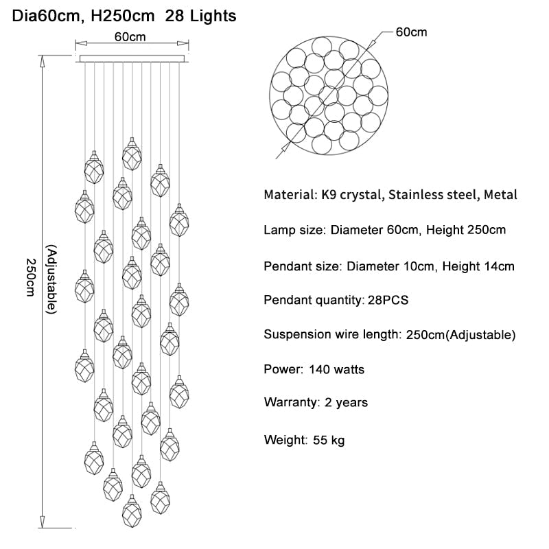 Ylk Long Diamond Crystal Chandelier