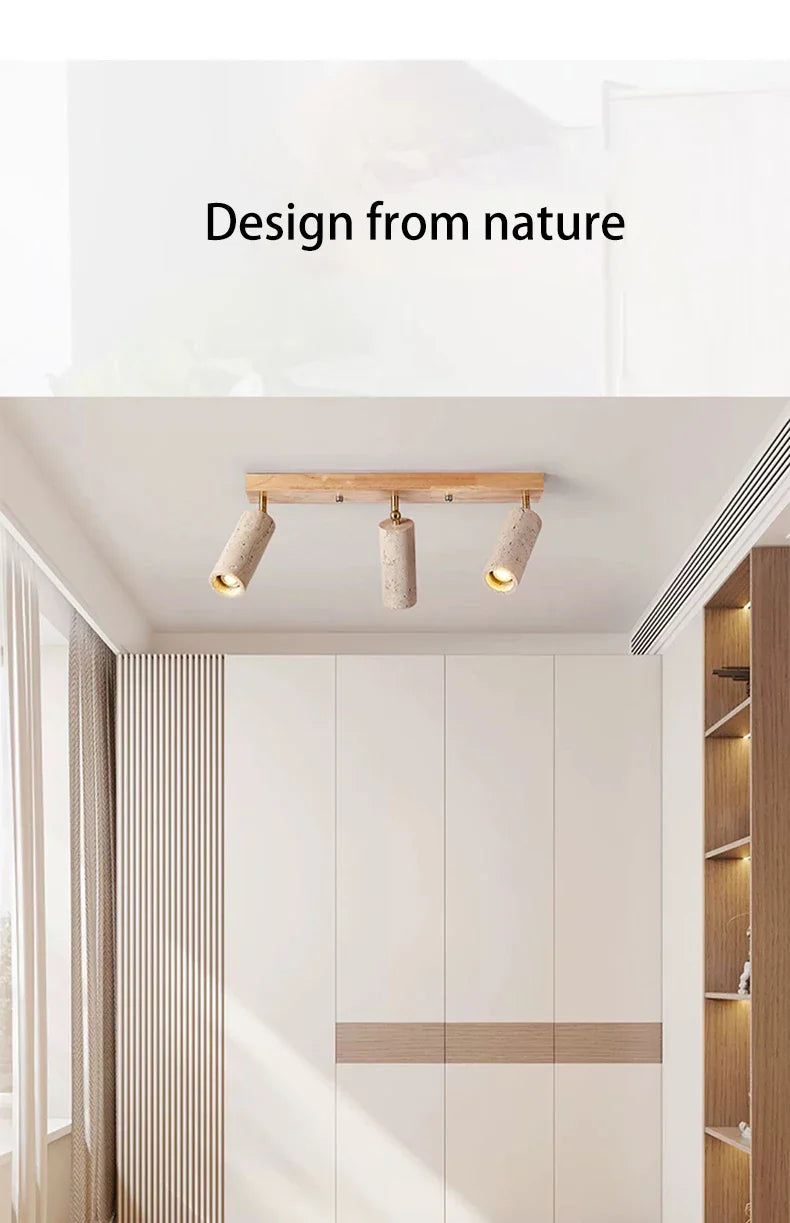 GYS Stone/Wood LED Spotlight 3 Heads Surface Mounted Ceiling Lamp