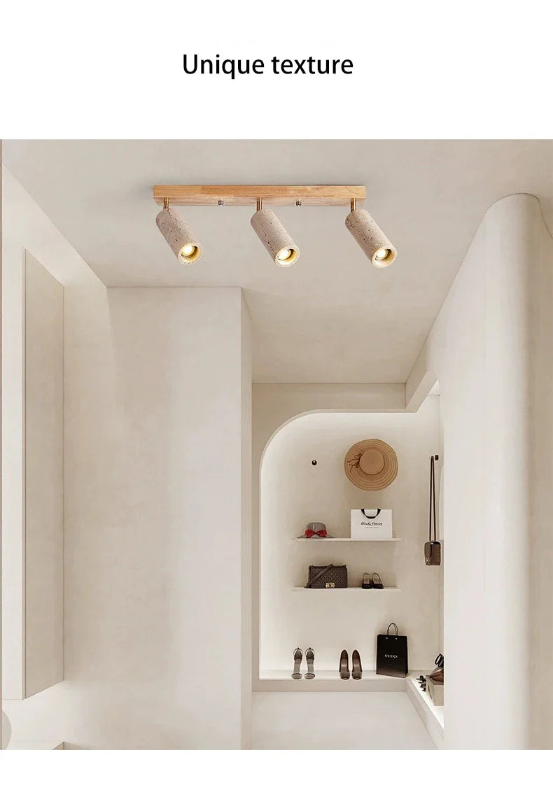 GYS Stone/Wood LED Spotlight 3 Heads Surface Mounted Ceiling Lamp
