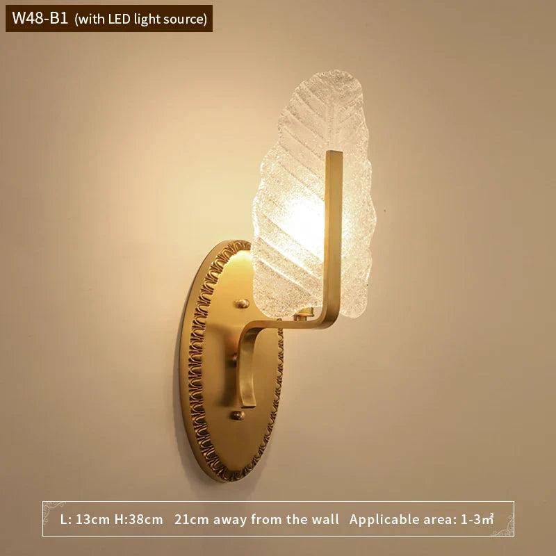 Modern European Style Copper Crystal Sconce Leaves Wall Light