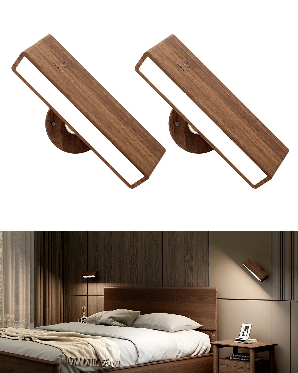 Cinde Mini Touchable Magnetic Nordic Wood With 360 Rotate Dimmable Wall Sconce
