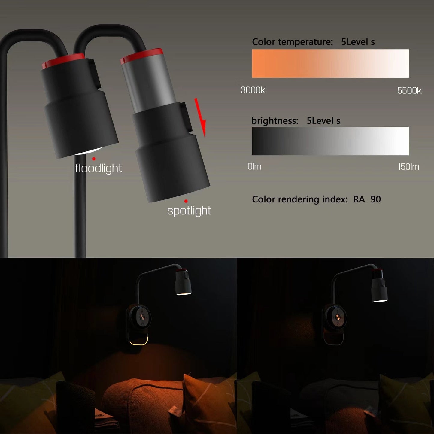LED Rechargeable Remote Control Light Eye Protection Magnetic Suction