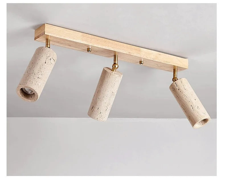 GYS Stone/Wood LED Spotlight 3 Heads Surface Mounted Ceiling Lamp