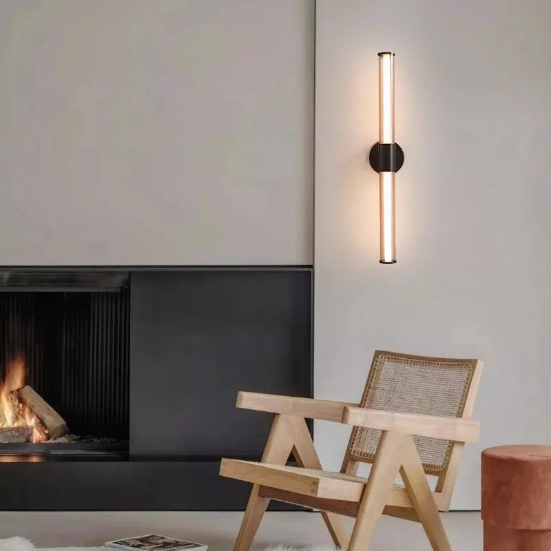 Full Copper + Glass Minimalist Wall Lamp Long Strip Mirror Makeup Light