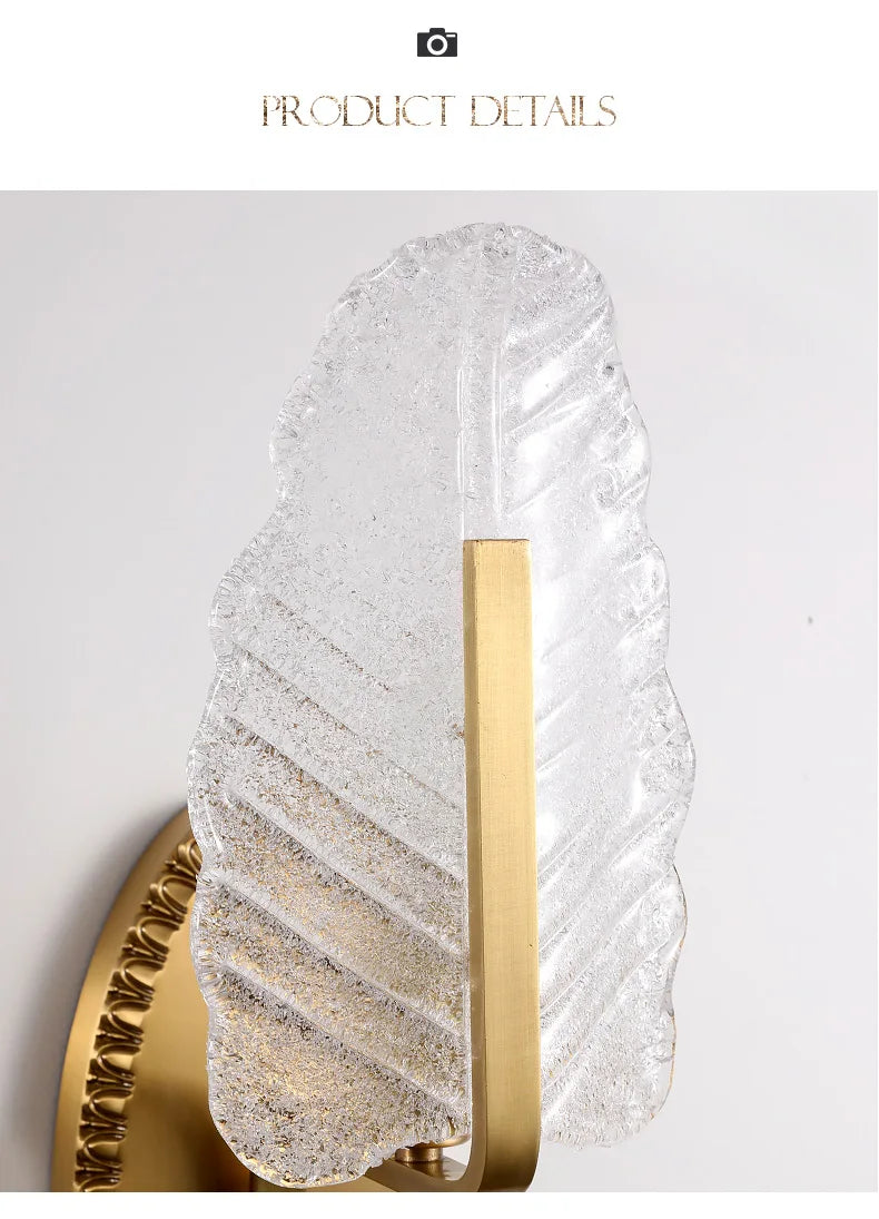 Modern European Style Copper Crystal Sconce Leaves Wall Light