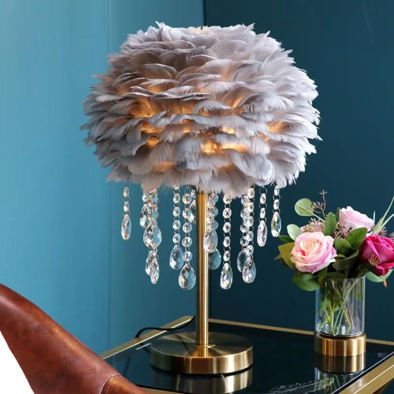 Nordic Feather Crystal Table Lamp
