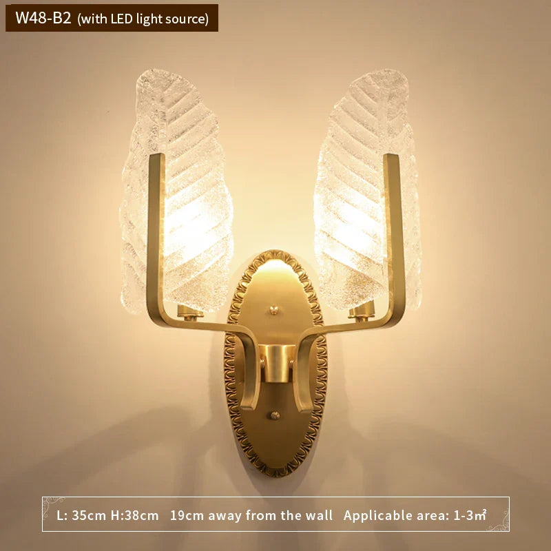 Modern European Style Copper Crystal Sconce Leaves Wall Light