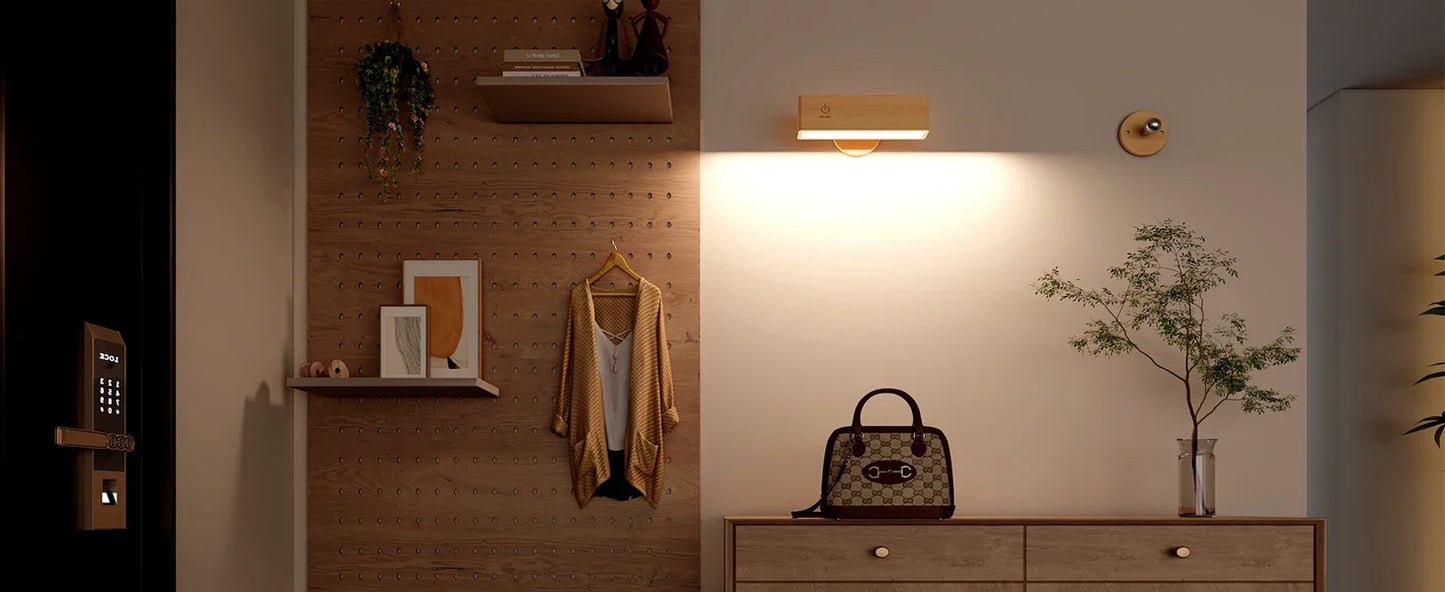 Cinde Mini Touchable Magnetic Nordic Wood With 360 Rotate Dimmable Wall Sconce