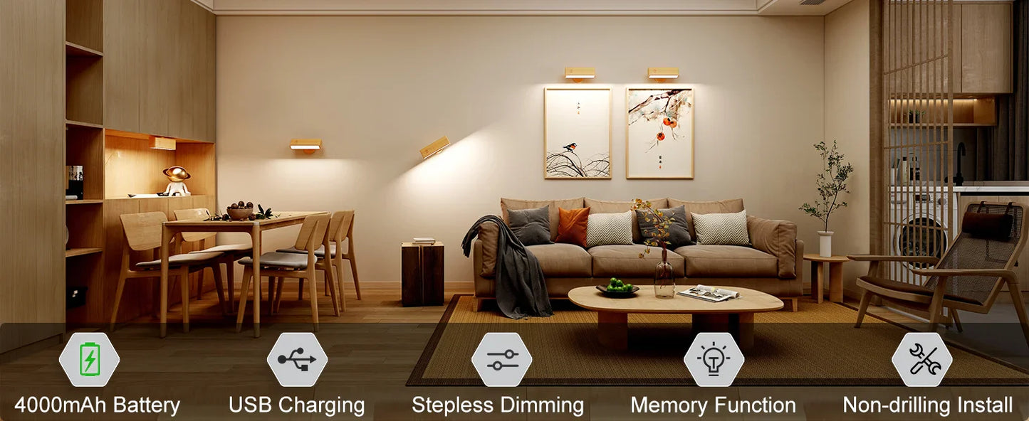 Cinde Mini Touchable Magnetic Nordic Wood With 360 Rotate Dimmable Wall Sconce