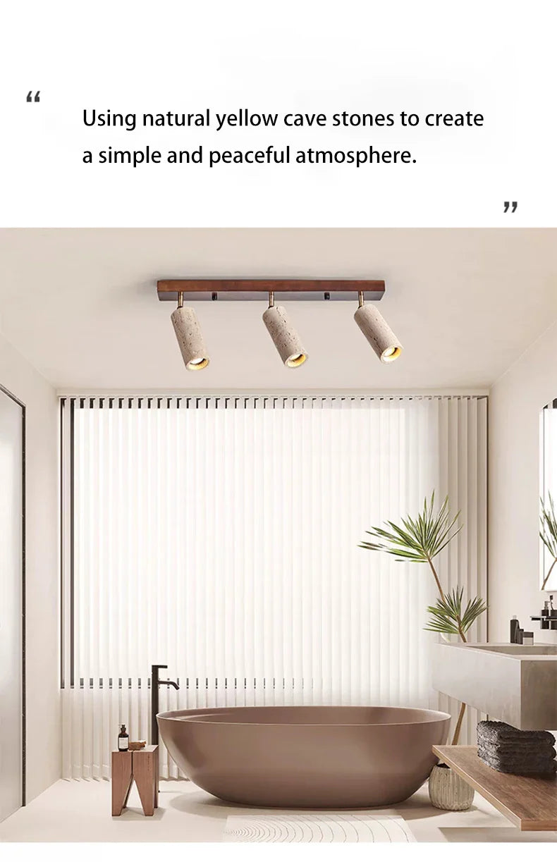 GYS Stone/Wood LED Spotlight 3 Heads Surface Mounted Ceiling Lamp
