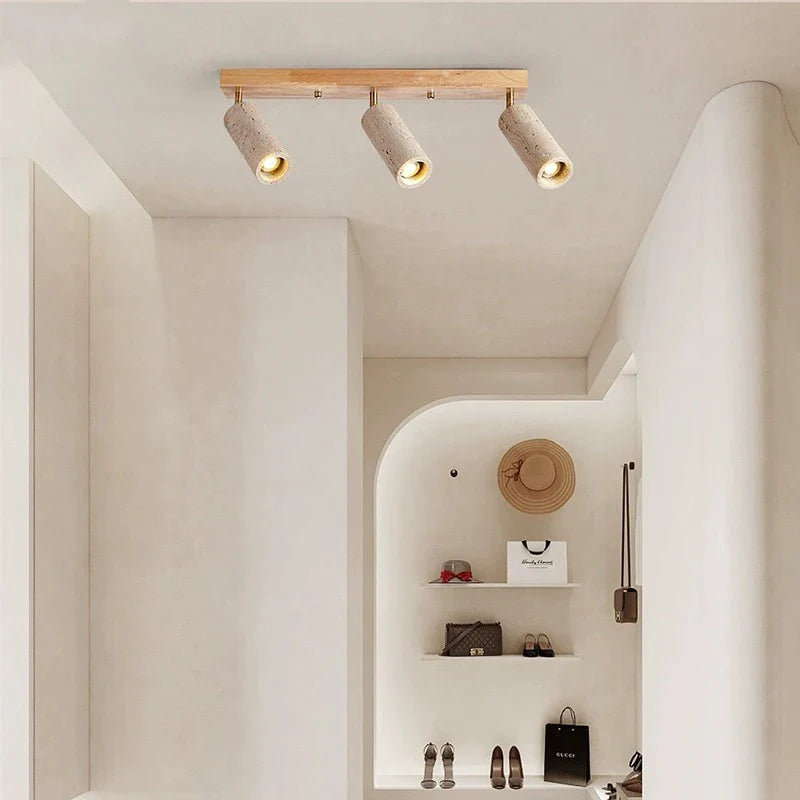 GYS Stone/Wood LED Spotlight 3 Heads Surface Mounted Ceiling Lamp