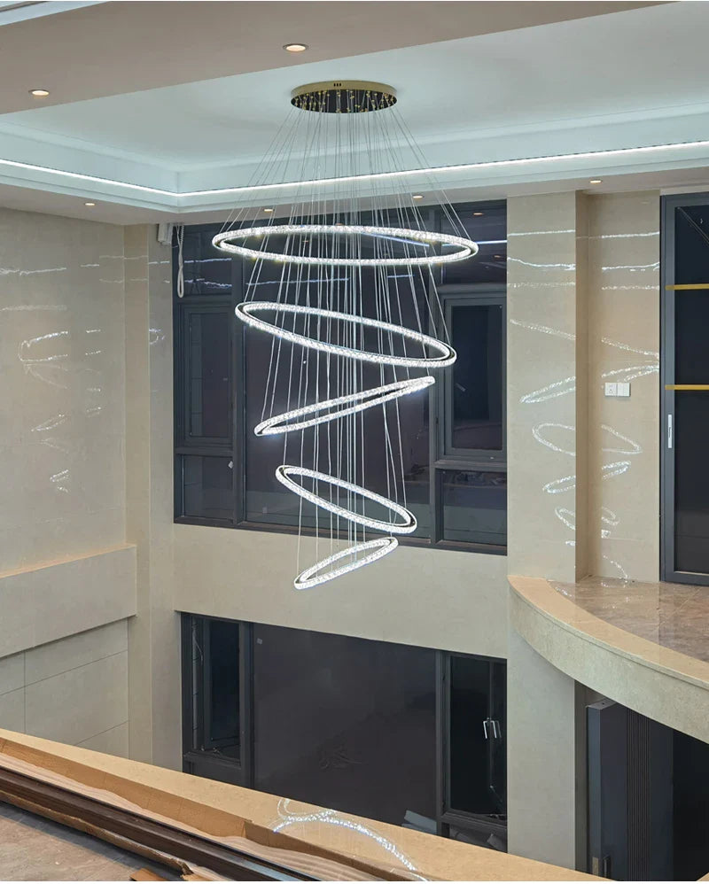 YLK Ring design modern led crystal chandelier for staircase luxury home decor