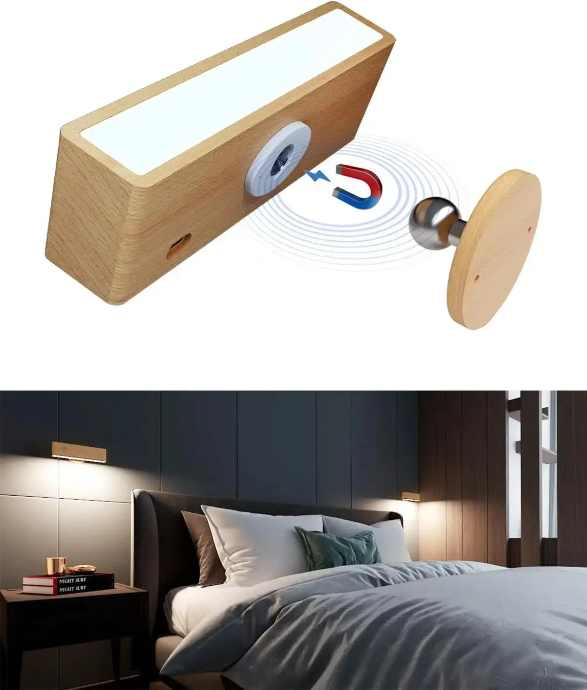 Cinde Mini Touchable Magnetic Nordic Wood With 360 Rotate Dimmable Wall Sconce